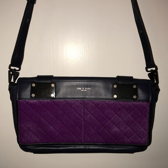 Rag and Bone Pilot clutch, navy and plum calf hair - Picture 2 of 8